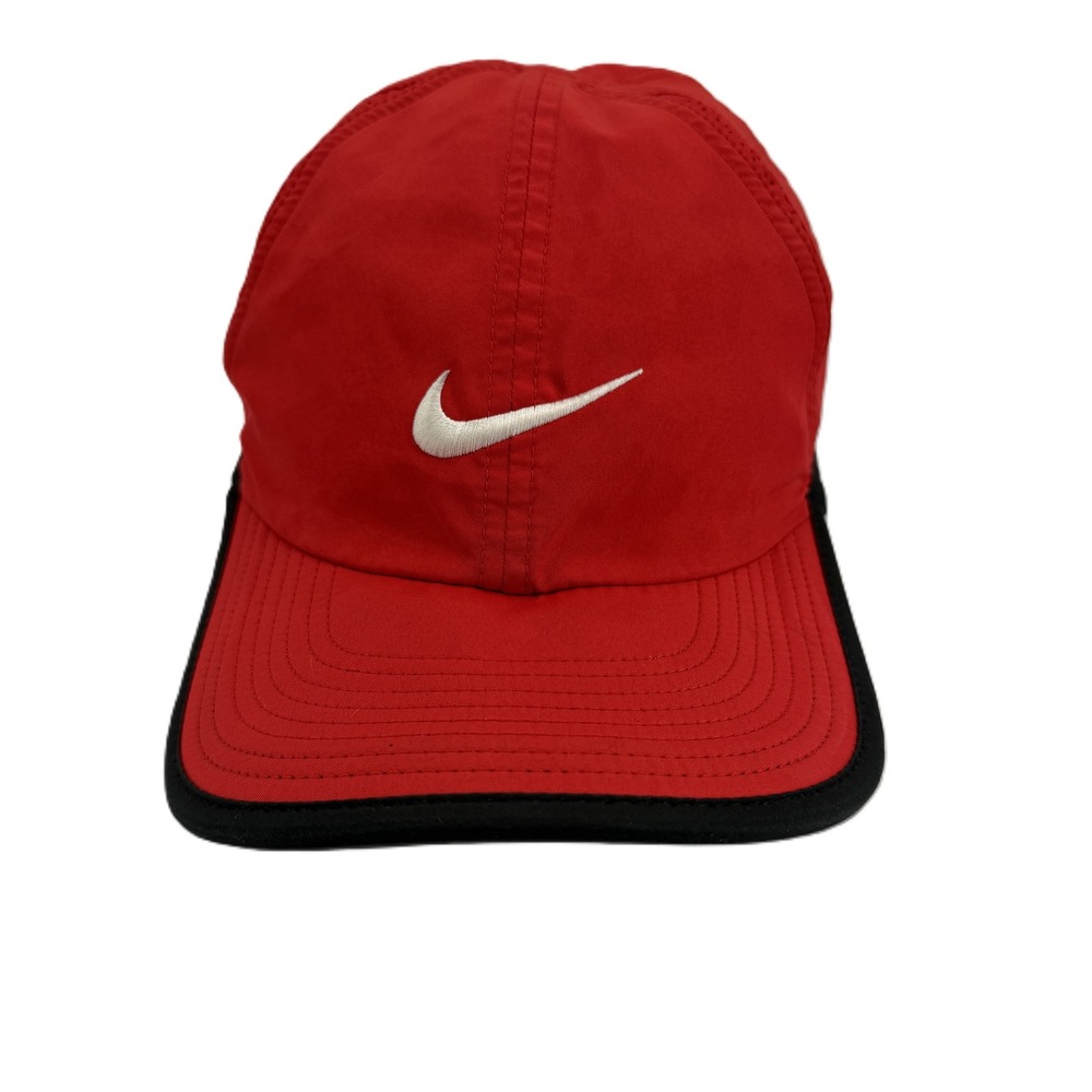 Nike Featherlight Dri-FIT Hat Mens OSFM Red Black Running Cap Swoosh